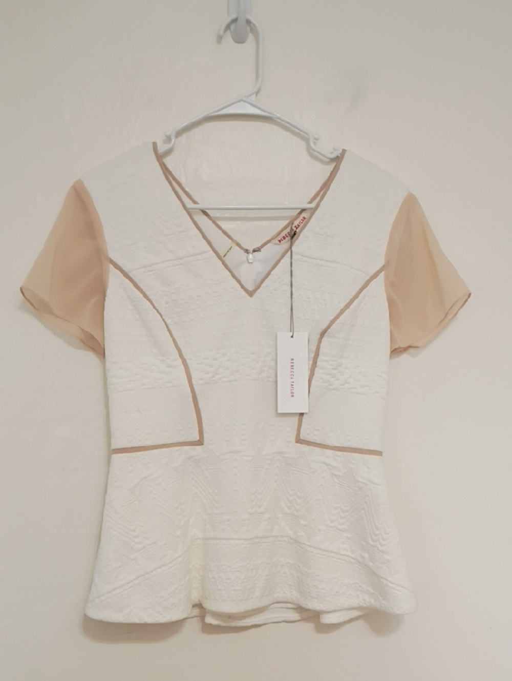 Rebecca Taylor Diamond Jaquard Peplum Silk Blend Top Size 10 NWT MSRP $325.
